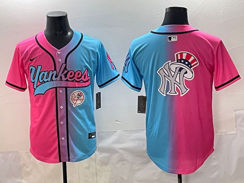 Men 2025 New York Yankees Blank Blue pink Game Nike MLB Jersey style 0015->new york yankees->MLB Jersey
